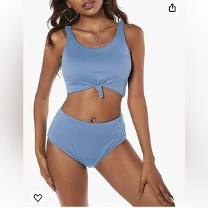 ZAFUL Women's Scoop Neck Knotted Two Pieces Tankini Set Swimsuit